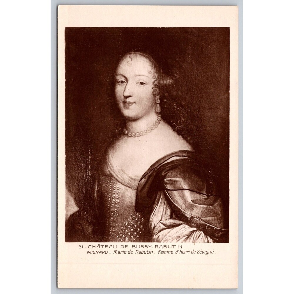 Vtg Postcard Marie de Rabutin Madame de Sevigne Mignard Chateau Bussy-Rabutin